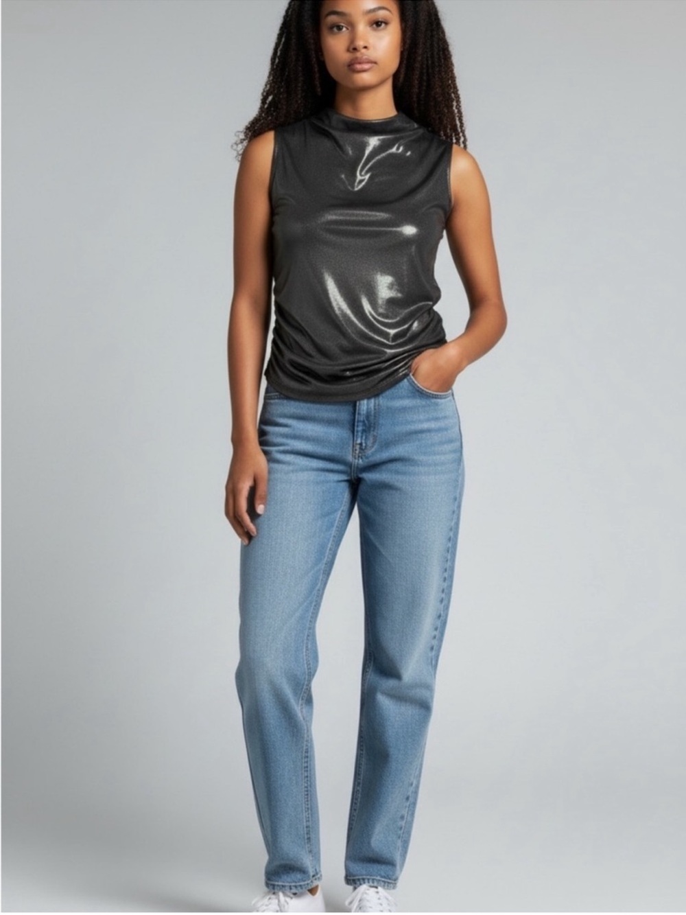 NWT Express Mock Neck Slinky Black Sleeveless Tank
